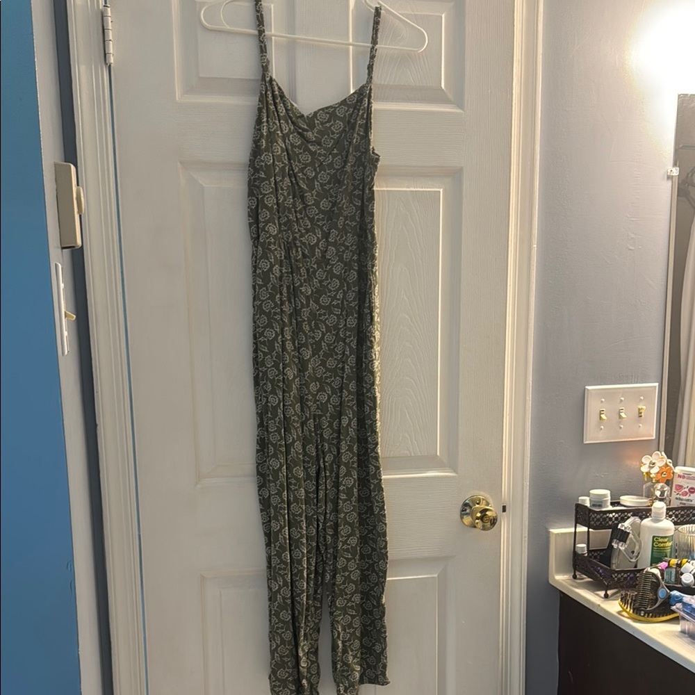 Old Navy Olive Leaf Print Jumpsuit
